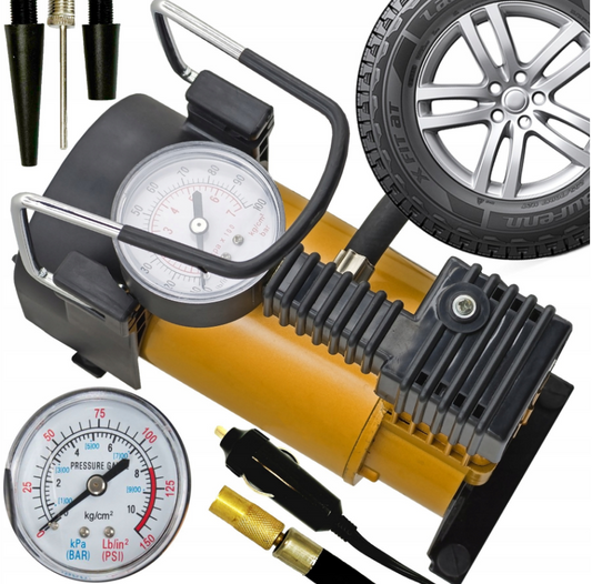 KOMPRESOR DO AUTA KOMPRESOROVÁ PUMPA 150 PSI 12V UNIVERZÁLNA + KONCOVKY