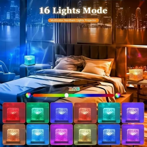 Nástroj na projekciu nočnej oblohy Aurora s 16 farbami - LED lampa v tvare kocky s dotykovým/diaľkovým