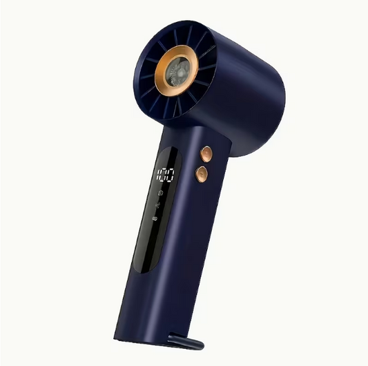 COOLGO Prenosný mini ventilátor USB do ruky so 100 nastaviteľnými rýchlosťami, turbo zosilnením a digitálnym displejom, vstavaný kompas vhodný pre vonkajšie použitie, kempovanie, cestovanie, USB chladiaci ventilátor