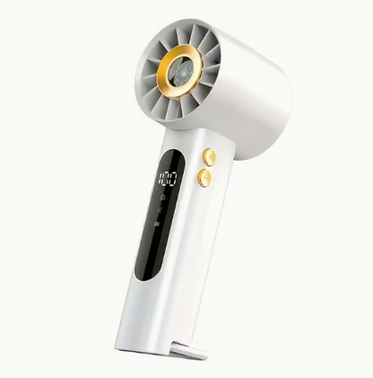 COOLGO Prenosný mini ventilátor USB do ruky so 100 nastaviteľnými rýchlosťami, turbo zosilnením a digitálnym displejom, vstavaný kompas vhodný pre vonkajšie použitie, kempovanie, cestovanie, USB chladiaci ventilátor